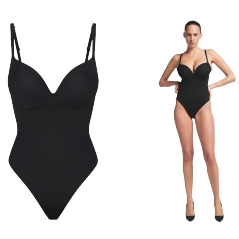 SKIMS Ultimate Push-Up Thong Bodysuit Onyx Black SL-THG-8044W Womens Size L
